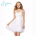 A-Line Scoop Pleat Beading Pearls Robe de bal courte